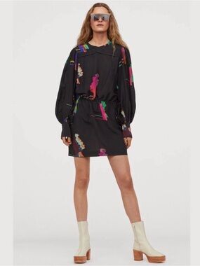 H&M Studio S/S Collection Watercolor Puff Balloon Sleeve Mini Tunic Dress XS 36